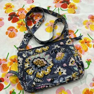 Vera Bradley Charmont Meadow Gray Small Zip Crossbody